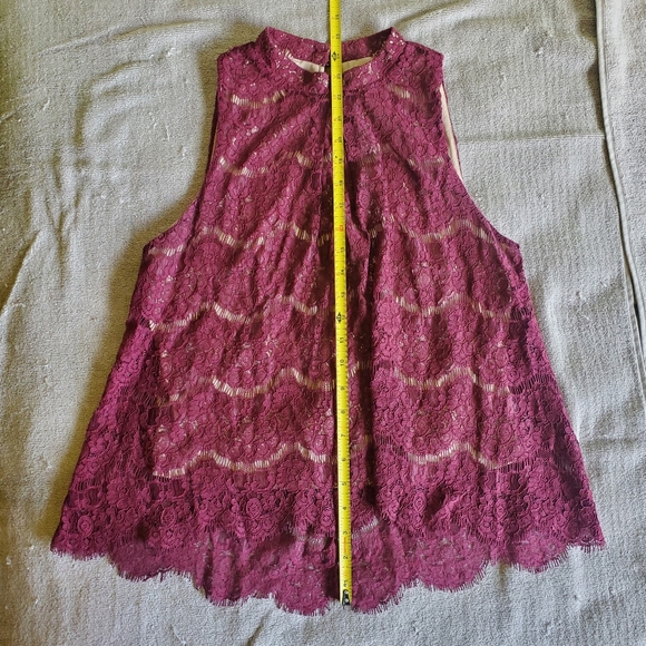 Burgundy Lace Mock Neck Top - Picture 6 of 11